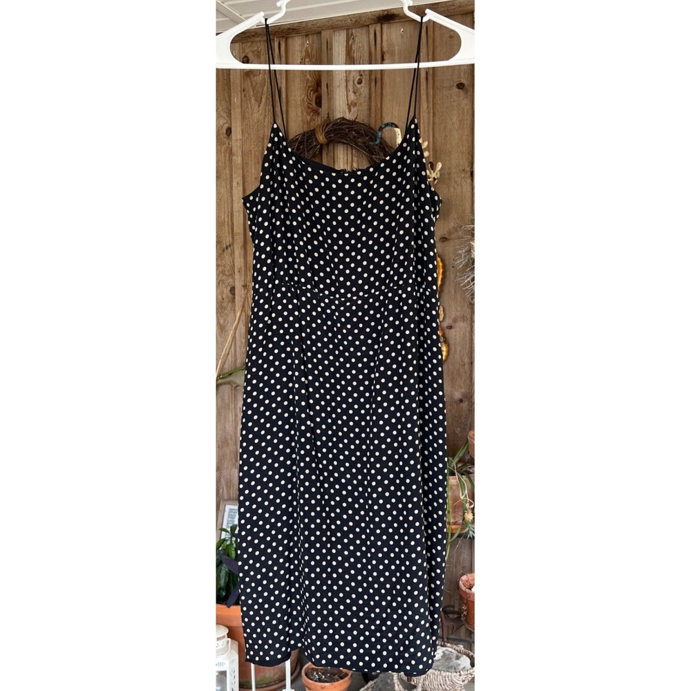 J.Crew Black White Polka Dot 100% Silk Slip Dress Spaghetti Strap 61022 Sz 4